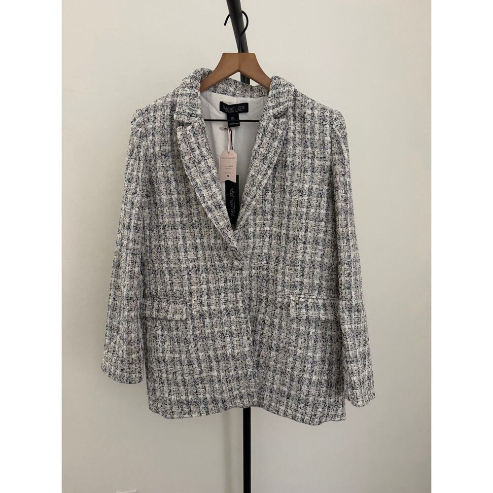 New Rachel Zoe plaid tweed black & cream blazer sz 2 - Picture 2 of 4